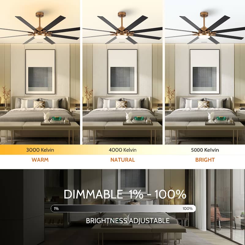65" Farmhouse Gold Plywood Indoor Large Ceiling Fan with Light and Remote