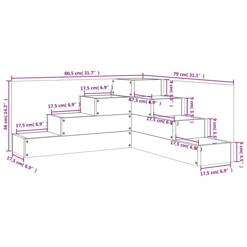 vidaXL Patio Planter 4-Tier 31.7x31.1x14.2" Solid Wood Pine - 80.5 x 79 x 36 cm/ 1