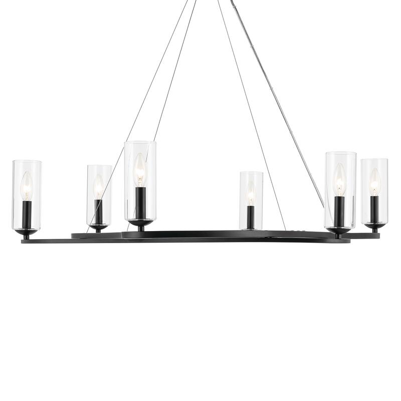 Harpin 37.75 Inch 6 Light Chandelier with Clear Glass in Black
