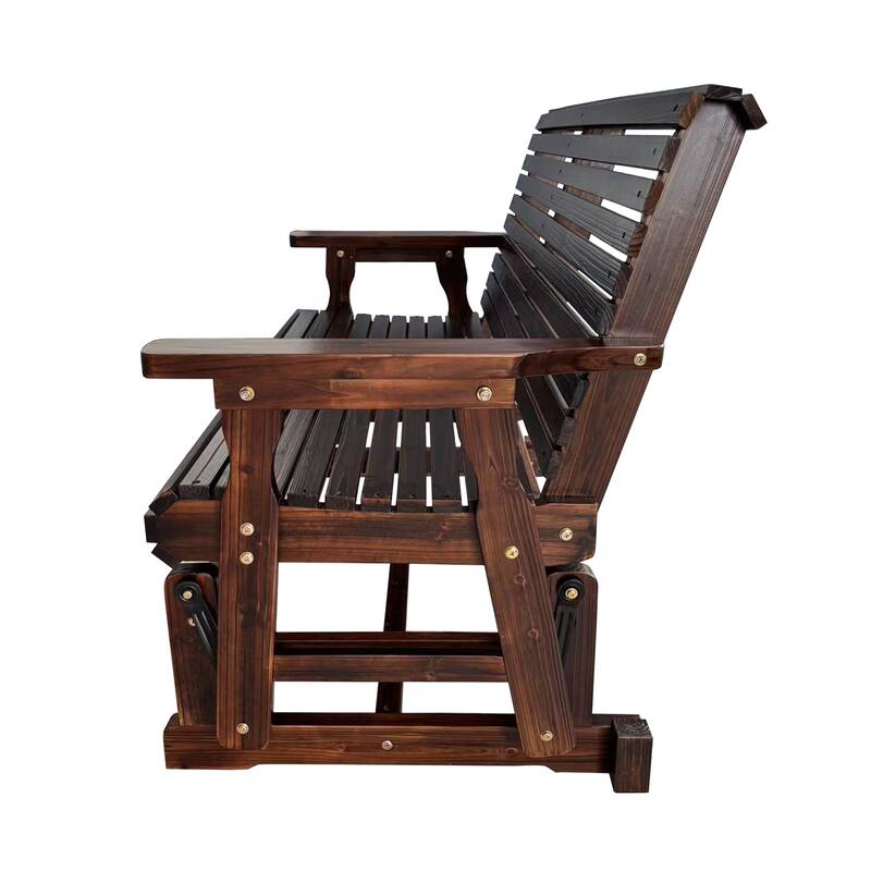 Wooden Patio Glider with High Roll Back and Deep Contoured Seat