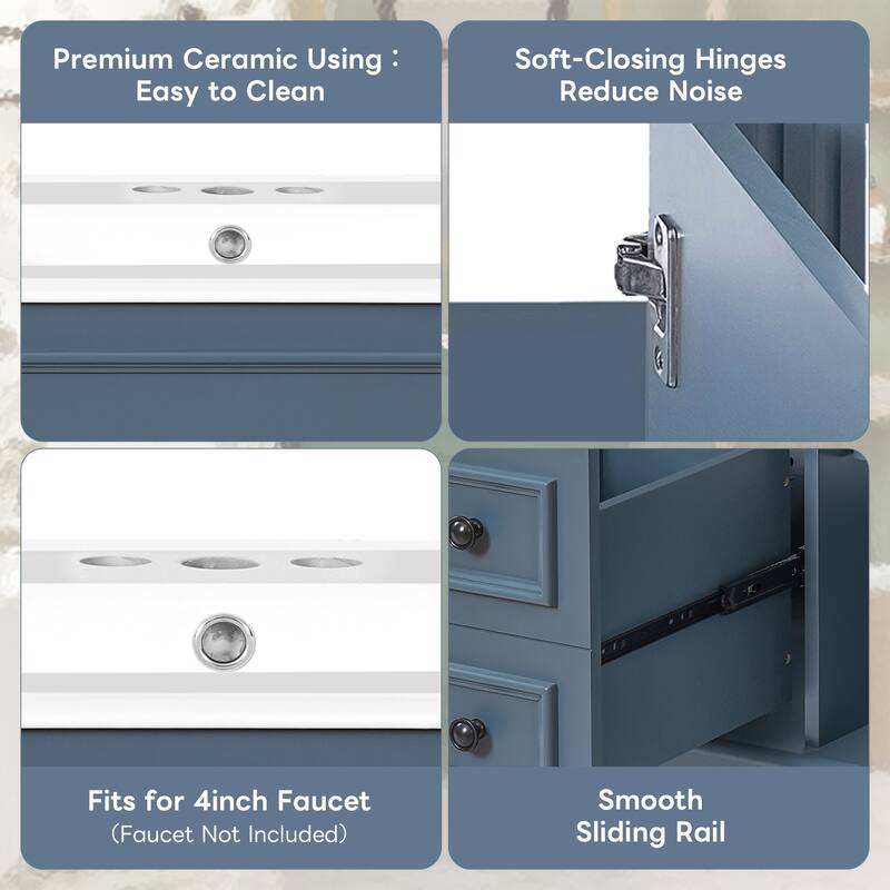 Roomfitters 30" Bathroom Vanity with Ceramic Sink, Storage Cabinet with Drawers and Adjustable Shelf, Blue Bathroom Cabinet