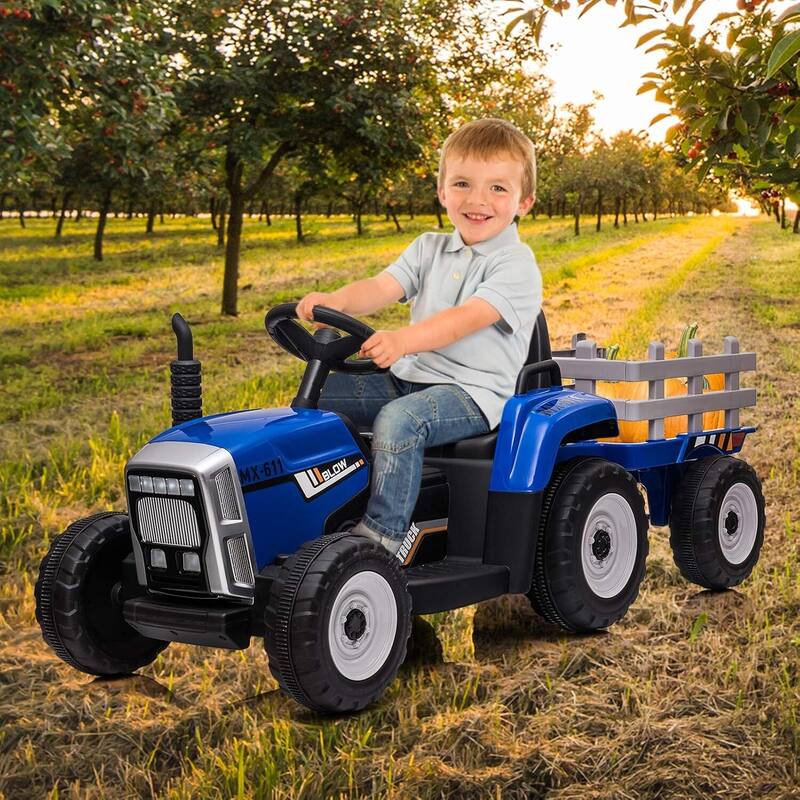 25W Kids Ride On Tractor, Electric Vehicle Car with Trailer & Remote Control