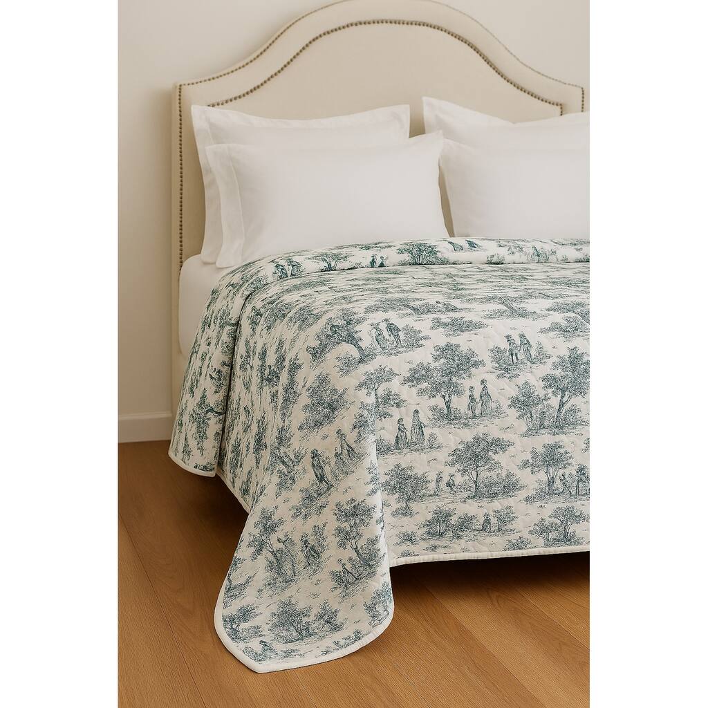 Toile Quilted Coverlet King Green