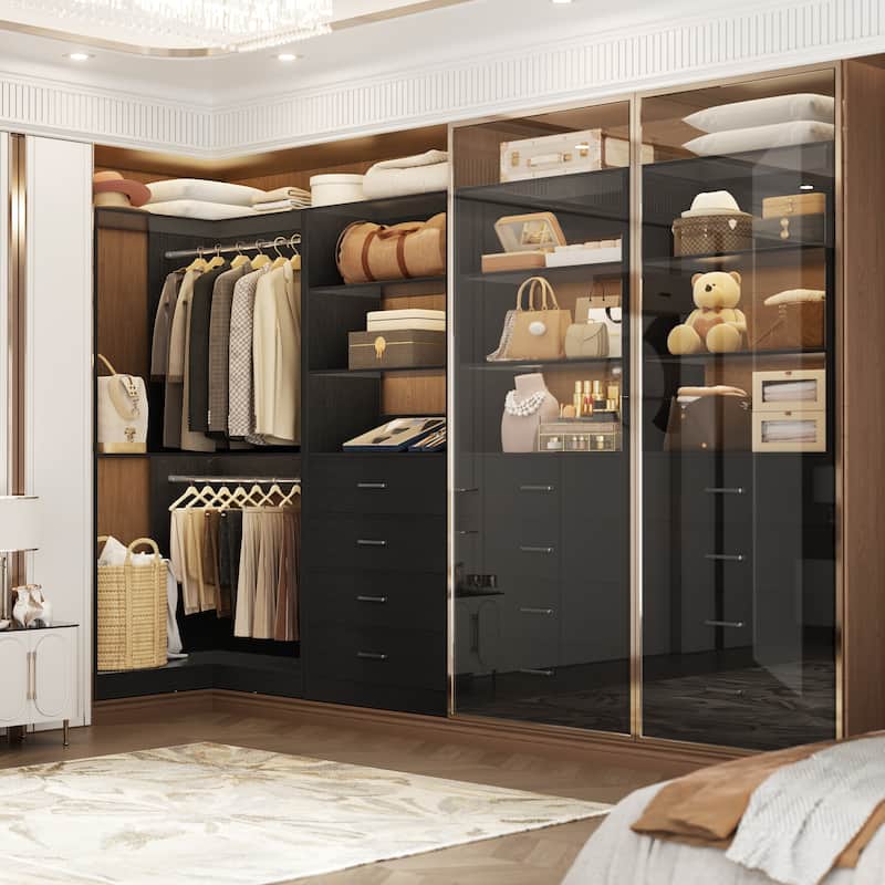 Cimly Set of 2 Corner Closet Organizer, Freestanding Closet System with Wooden Drawers