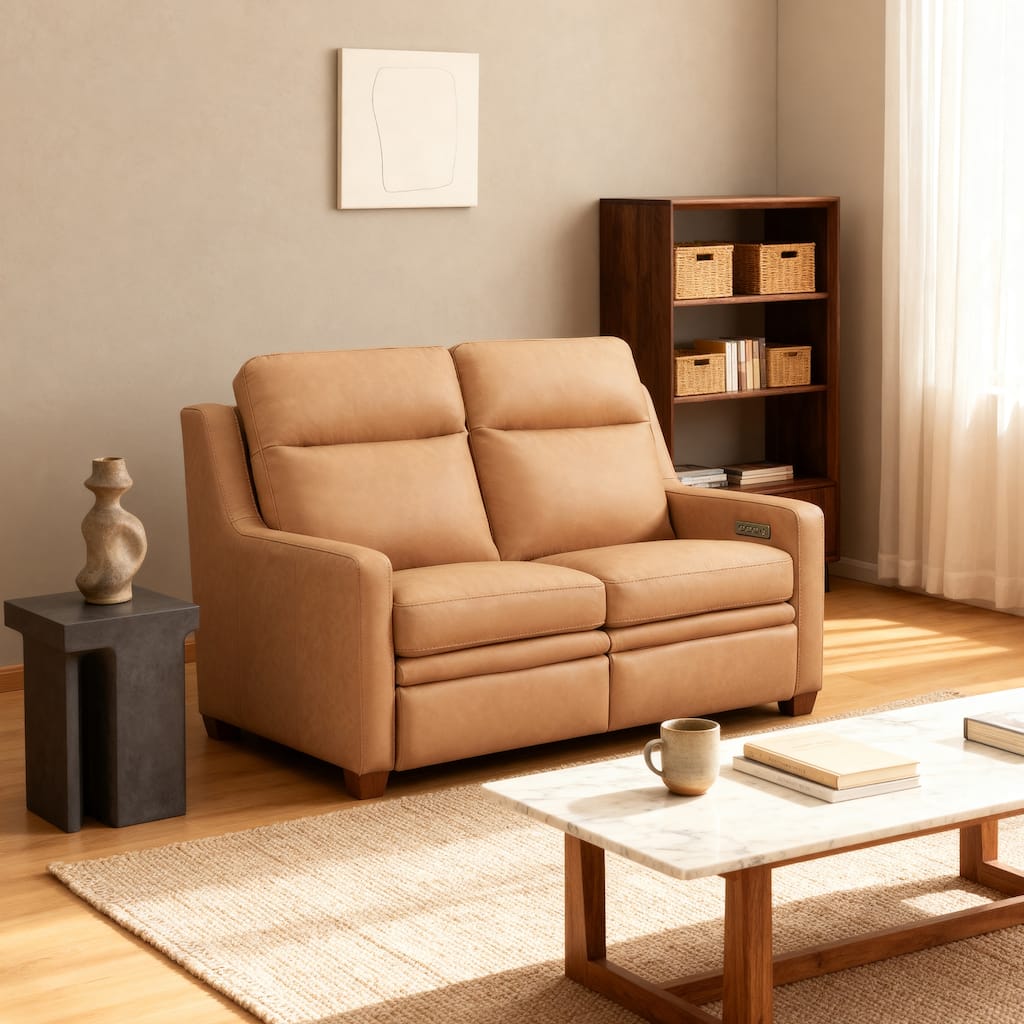 Genuine Leather 56" Triple-Motor Power Zero-Wall Reclining Loveseat with USB&USB-C Port