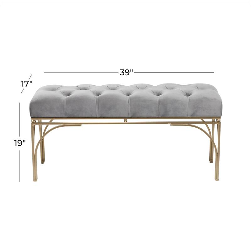 White, Black or Gray Velvet Tufted Home Bench with Gold Metal Legs
