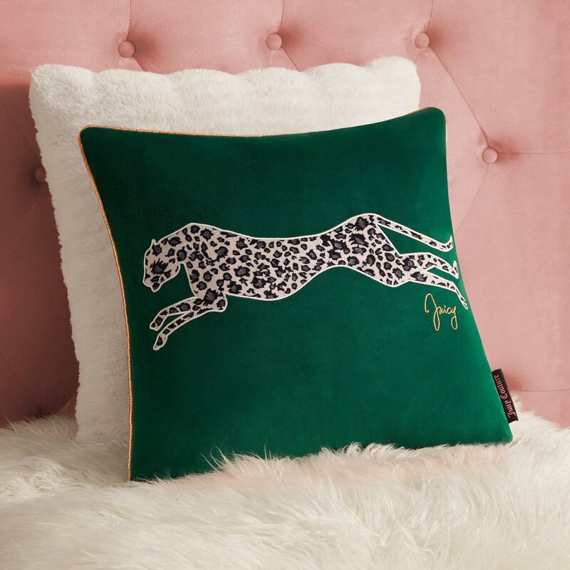 Juicy Couture Velvet Cheetah Pillow 14" x 24" - Green - 18" x 18"