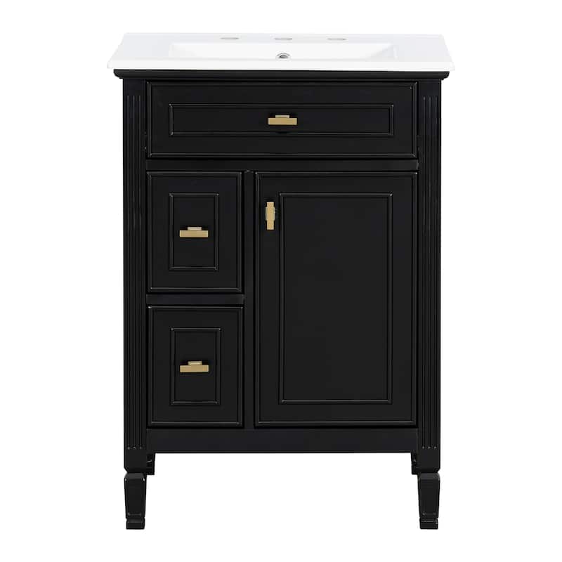 24-Inch Bathroom Vanity with Sink,Solid Wood and MDF Cabinet with One Flip Drawer,2 Standard Drawers,Freestanding Vanity