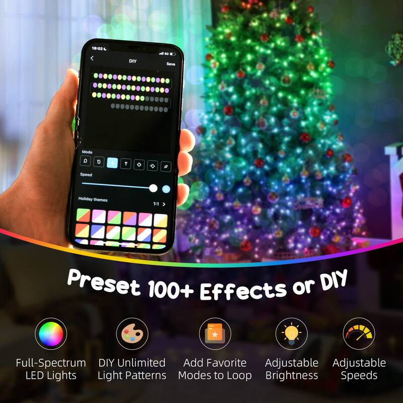 HOMCOM 7.5ft Smart Prelit Xmas Tree: Full-Spectrum RGB, App/Remote, Hinged, Easy Assembly, Green