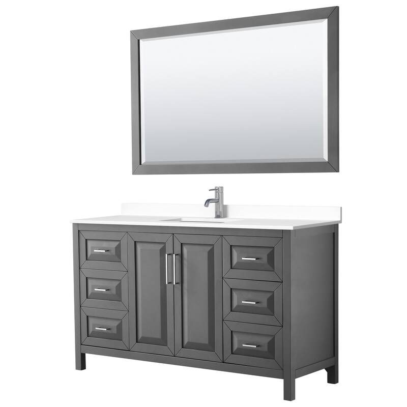 Wyndham Collection Daria 60" Free Standing Single Basin Vanity Set - Dark Gray / White Cultured Marble Top / Polished