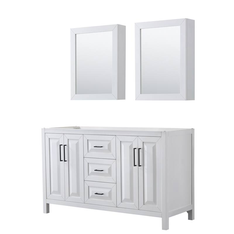 Wyndham Collection Daria 59" Double Free Standing Vanity Cabinet - - White / Matte Black Hardware
