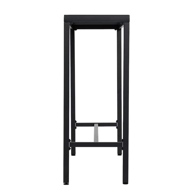 Outdoor Iron Rectangular Bar Table with 3D-Print Tempered Glass Tabletop, Black and Gray