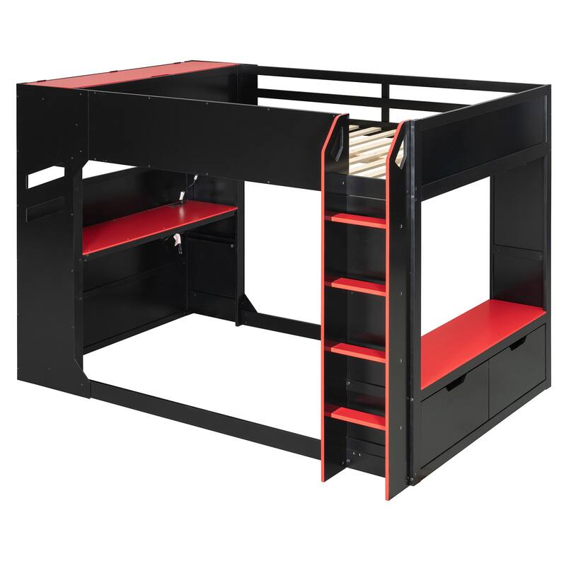 Full Size Gamer Loft Bed with Adjustable Desk, RGB Light Strip and Charging Station by Harper&Bright Designs