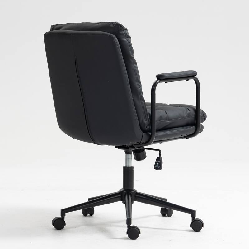 Roomfitters PU Leather Office Chair, Mid-Back Adjustable Swivel Desk Chair with Wheels and Arms, Ergonomic Task Chair
