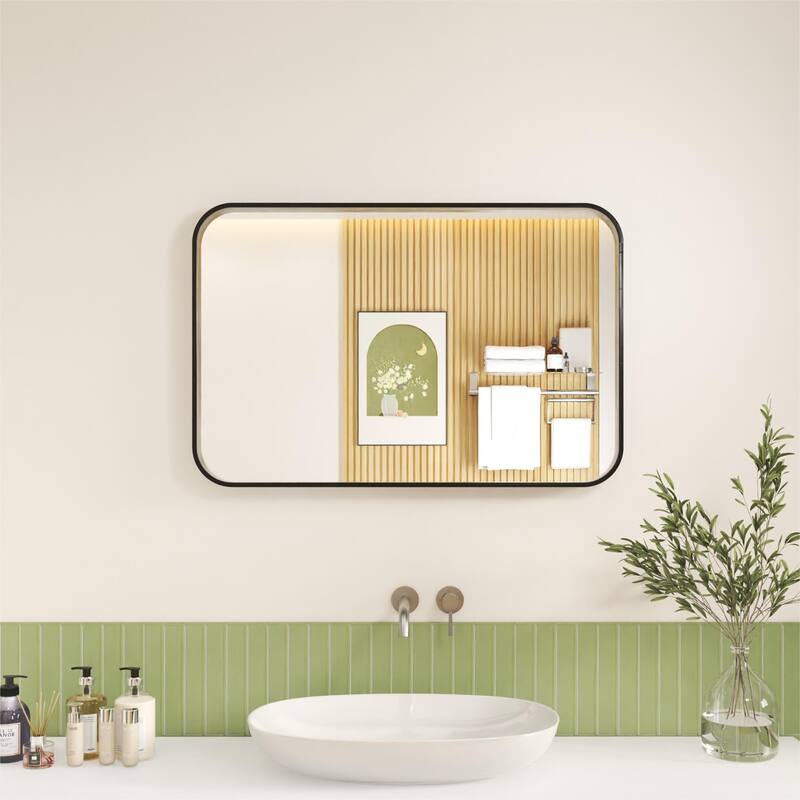 Organnice Rectangular Aluminum Frame Vanity Bathroom Mirror with Clear Glass