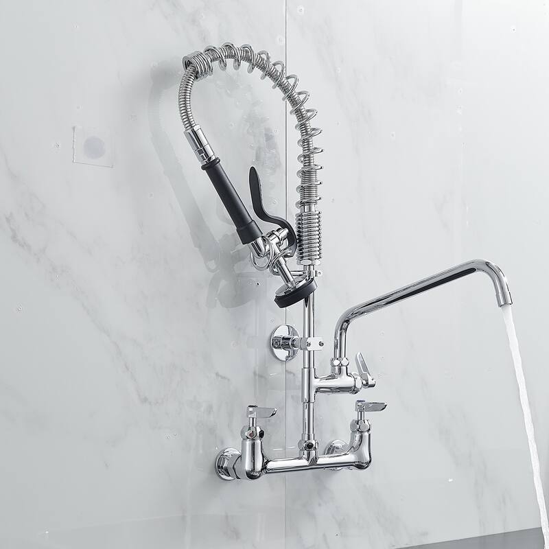 26 Inch Modern Commercial Brushed Nickel Kitchen Faucet with Pre-Rinse Sprayer - 8 In. W X 25 In. H X 8 In. D