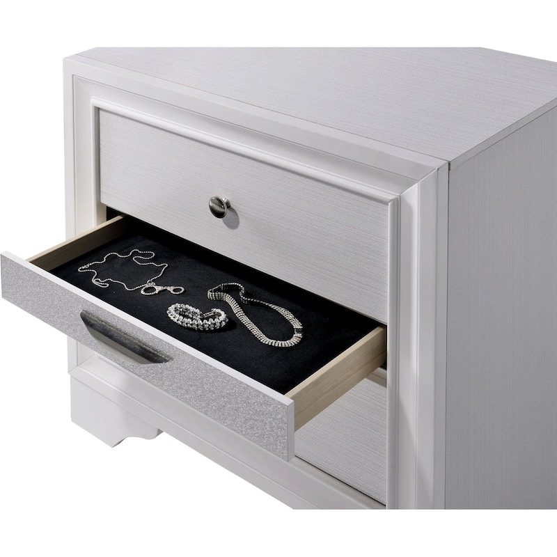 Modern Wooden Nightstand/Bedside Table with Silver Accents and Hidden Jewelry Drawers