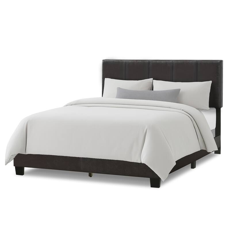 Arty Black Brown Faux Leather Bed with Line Stitch Tufting