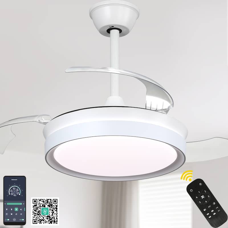 Bella Depot 36" Modern Retractable Ceiling Fan with Dimmable Led Light and Remote, 6-Speed Reversible DC Motor