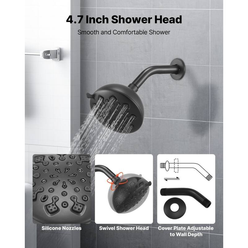 Matte Black ABS Stainless Steel Tub and Shower Faucet Set with 9-Mode High-Pressure Shower - 4.72 x 3.66 in