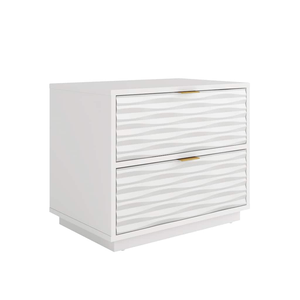 Wood Coastal Nightstands with 2 Spacious Drawers, White