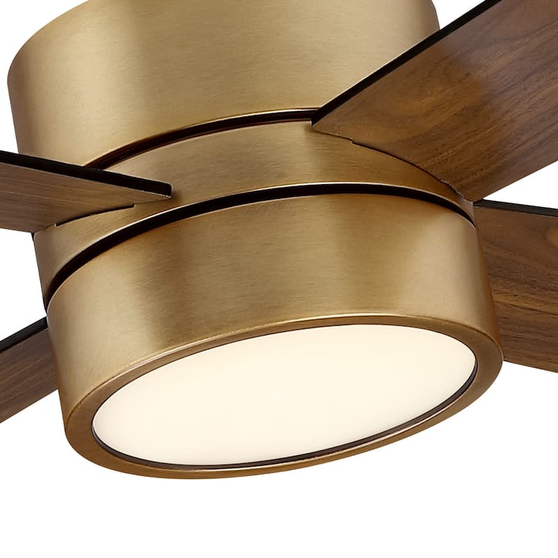 52" Natural Brass Modern Downrod Mount LED Ceiling Fan with Light and Remote