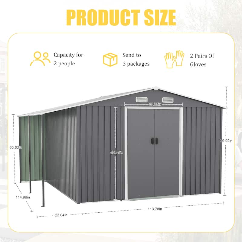 10x12 Ft Outdoor Storage Shed, Extra Large Metal Shed with Lockable Doors, Windows, Outside Steel Tiny House Ideal