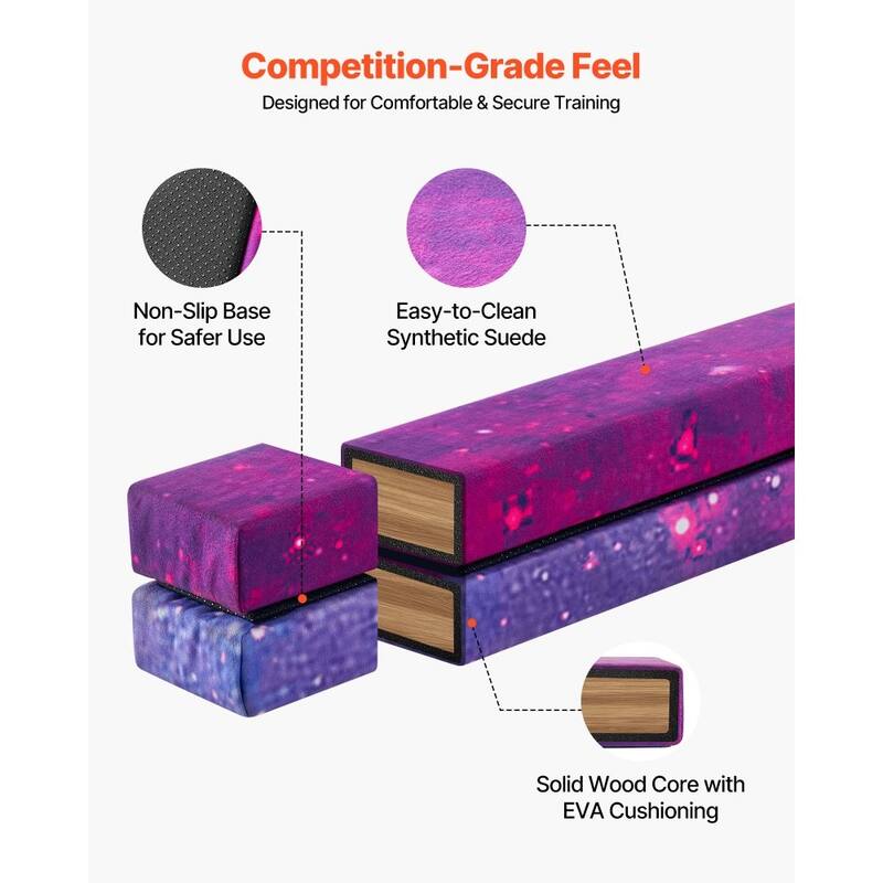 Pink-Purple Solid Wood Kids Balance Beam 8ft with EVA Cushion and Foldable Design - 46.85 x 4.1 x 4.4 in