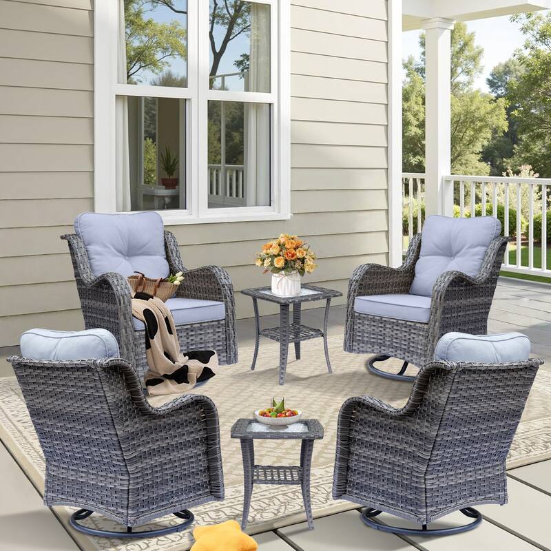 Gray Rattan Outdoor Patio Conversation Sets with Swivel Rocker Chairs