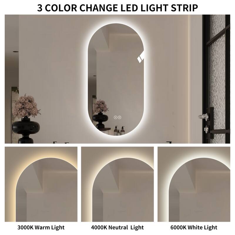 48*24 inch Smart Wall Mounted LED Touch Screen Anti-fog Mirror Bathroom Mirror, Barber Shop Mirror - Antique Silver