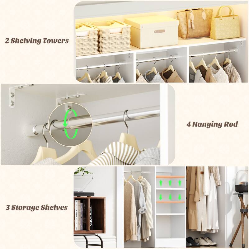 4 FT Closet Organizer with 4 Hanging Rods, Small Closet System with Storage Shelves