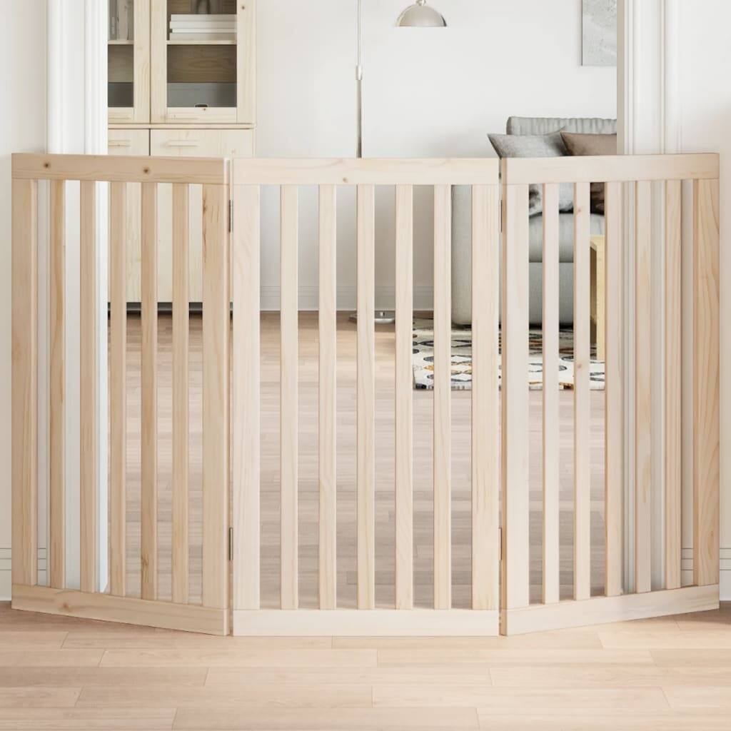 vidaXL Dog Gate Set of 3 Natural Wood Poplar Wood Medium Foldable