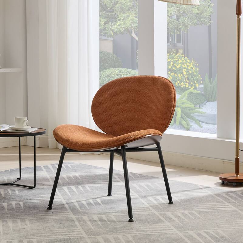 Roomfitters Mid-Century Modern Shell Chair, PU Leather Accent Lounge Chair with Walnut Wood Finish and Metal Legs