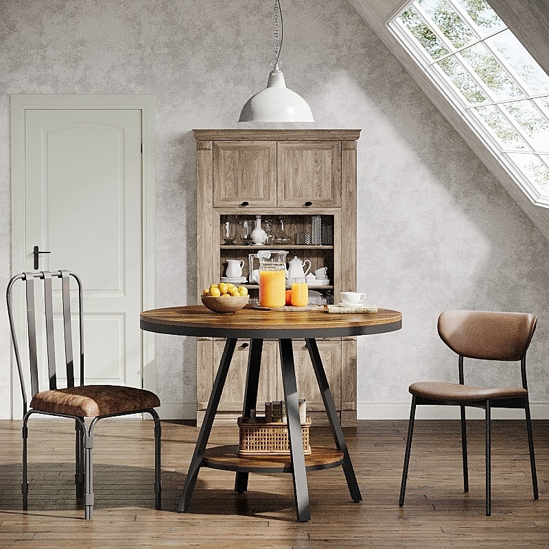 35'' Round Kitchen Dining Table for 2-4 People, Sturdy Metal Leg