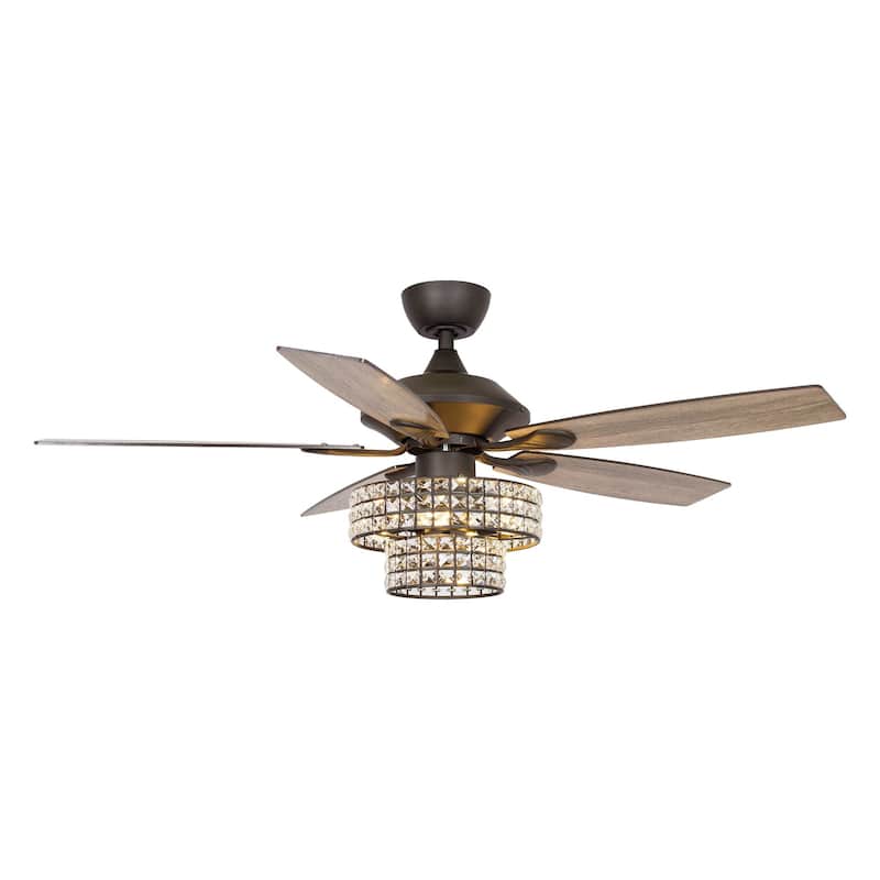 52-inch Matte Black Modern Crystal Downrod Mount Fandelier Ceiling Fan with Light and Remote