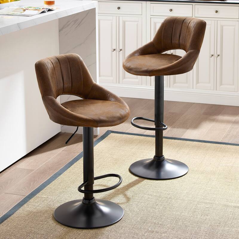 Art Leon Modern Adjustable 360 Swivel Barstool with Retro Faux Leather