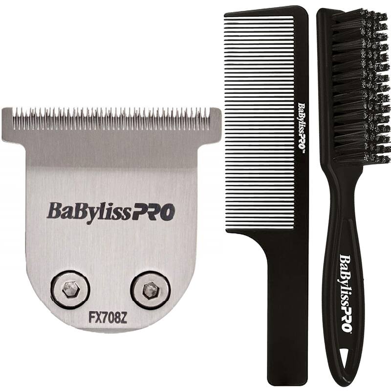 BaByliss Pro Replacement Trimmer Blade FX708Z For FX788 Trimmers + BaByliss Pro Fade Brush BPFADEB + BaByliss Pro 9" Comb - Silver