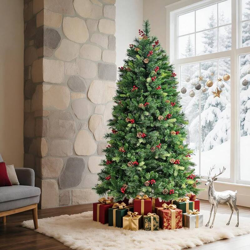 6 FT Prelit Christmas Tree,Holly Berries, 250 Warm White Lights