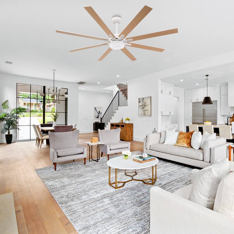 65" Integrated LED White Dimmable Ceiling Fan with Light and Remote - 65" D x 65" W x 13.4" H