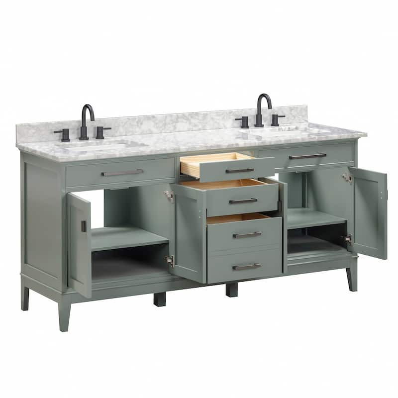 Madison 72 in. Double Sink Bathroom Vanity with Carrara Marble Top - 73"W x 22"D