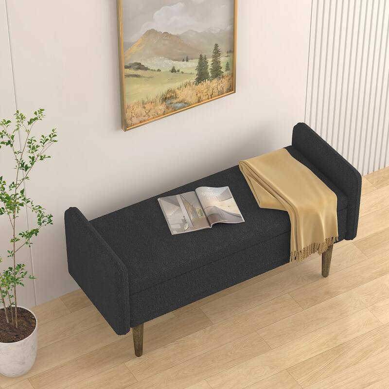 Storage Soft Bench with Armrests for Living Room, Entryway and Bedroom - Black