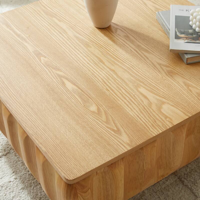 Square Lift-Top Coffee Table with Solid Wood Frame and Hidden Storage