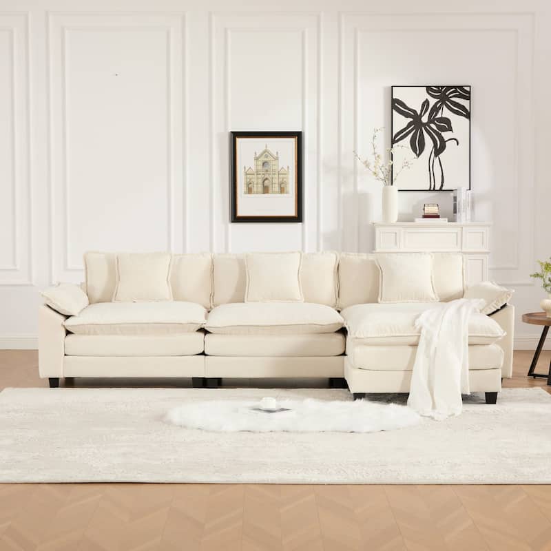 Roomfitters 3-Seater Cloud Sofa, Modern Chenille Upholstered Sectional Couch with Wide Armrests and Deep Cushions