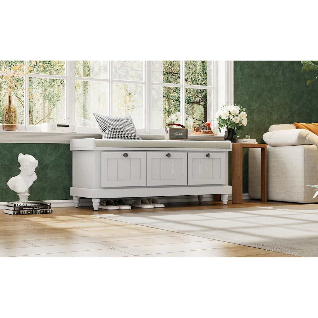 Fluted Entryway Bench with Storage