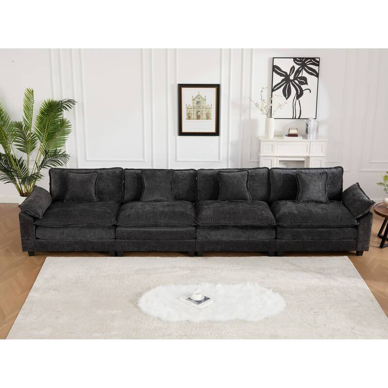 Roomfitters 4-Seater Cloud Sofa, Modern Chenille Upholstered Sectional Couch with Wide Armrests and Deep Cushions