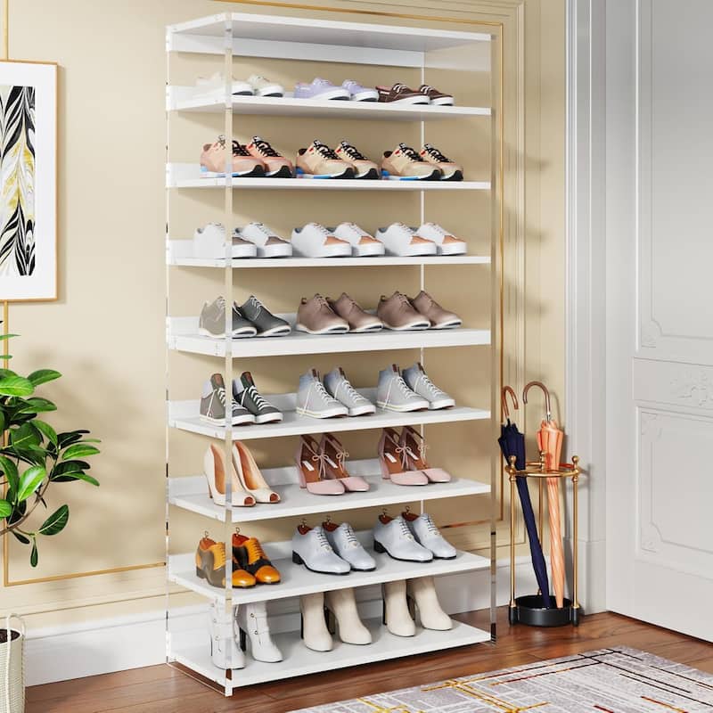 63" 8-Tier Acrylic Shoe Rack, Modern Shoe Storage, Shoe Organizer Display Shelf for Living Room, Entryway & Hallway - White