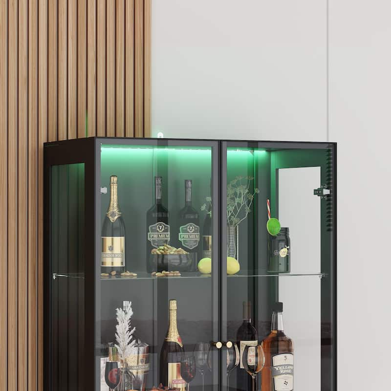 LED Glass Display Cabinet with Aluminum Alloy Frame Glass Door Showcase Wine Storage Cabinet