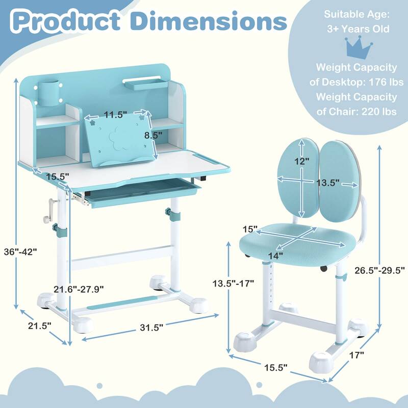 Costway Kid’s Study Desk & Chair Set with Tilt Desktop, Pen Holder & - See Details