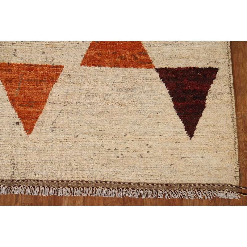 Hand Knotted Oriental 100% Wool Carpet Modern Geometric Beige & Ivories Moroccan Area Rug - 7' 9'' X 5' 9''