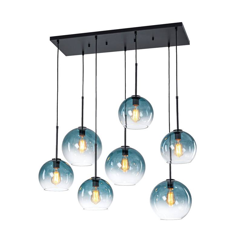 Glam 7-Light Tinted Gradual Blue Glass Globe Kitchen Island Chandelier